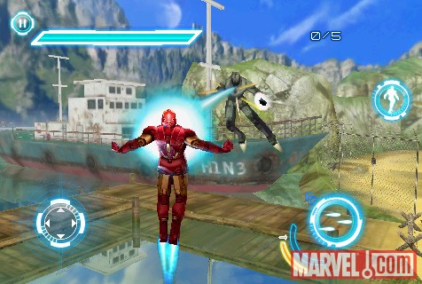 Iron Man unleashes his Unibeam in the Iron Man 2 iPhone game