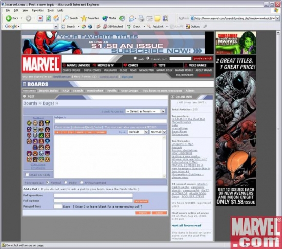 Marvel.com Create Thread Page