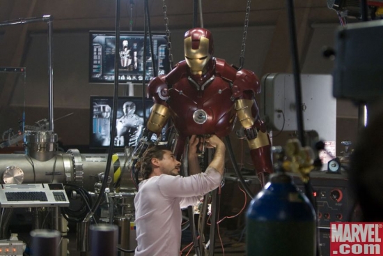Tony Stark refining the Mark III Iron Man armor