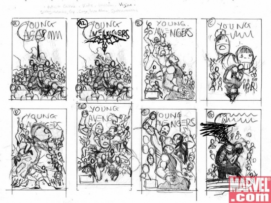 Jim Cheung sketches for YA #12 cover