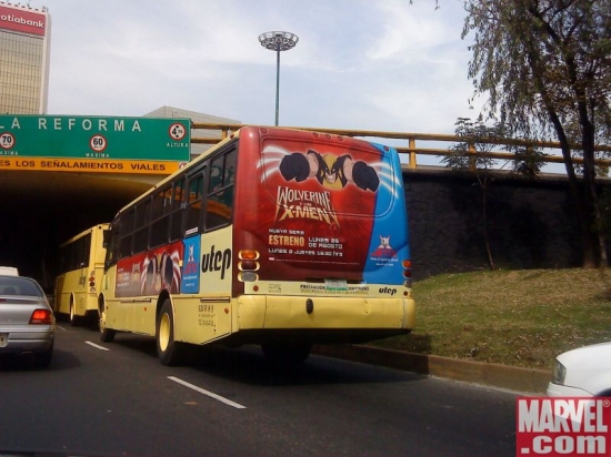 Wolverine tears across a bus in Mexico as part of the Jetix promotional campaign