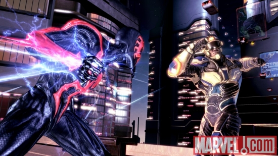 A screenshot of Spider-Man 2099 from Spider-Man: Shattered Dimensions A screenshot of Spider-Man 2099 from Spider-Man: Shattered Dimensions