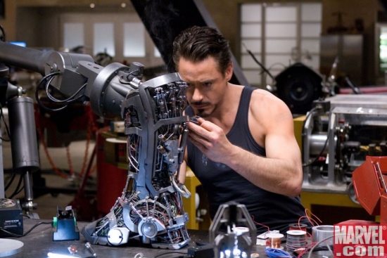 Tony Stark working on Iron Man's jet boots