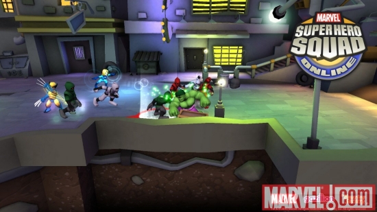Screenshot of Invisible Woman, Wolverine and Hulk from Super Hero Squad Online