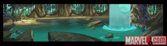 Background art of Kona Lifandi from Thor: Tales of Asgard