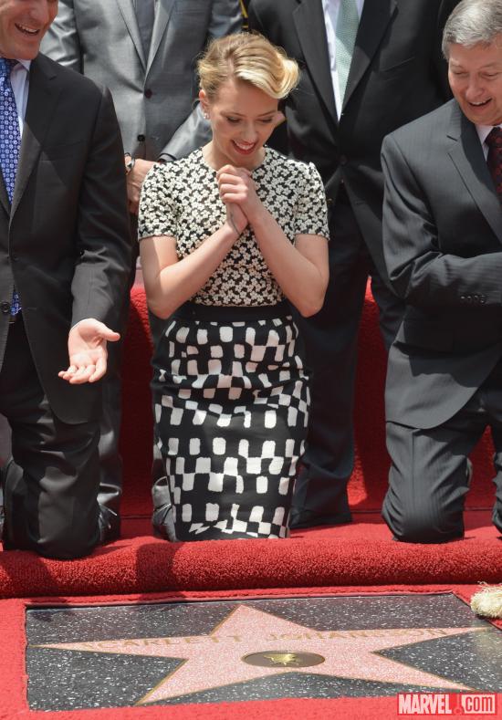 Scarlett Johansson receiving her star on the Hollywood Walk of Fame