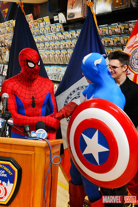Captain America and Spider-Man at the Midtown Comics event