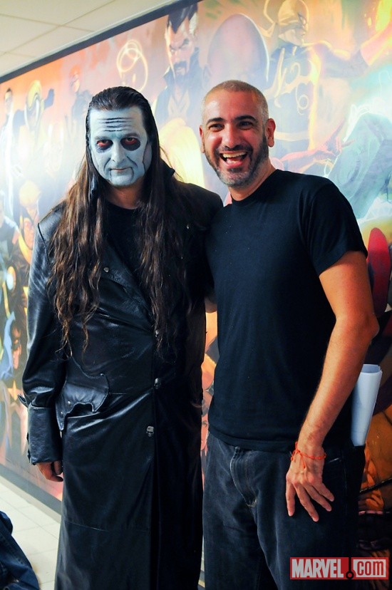 Editor-in-Chief Axel Alonso with Dez Cadena of The Misfits at Marvel HQ in NYC