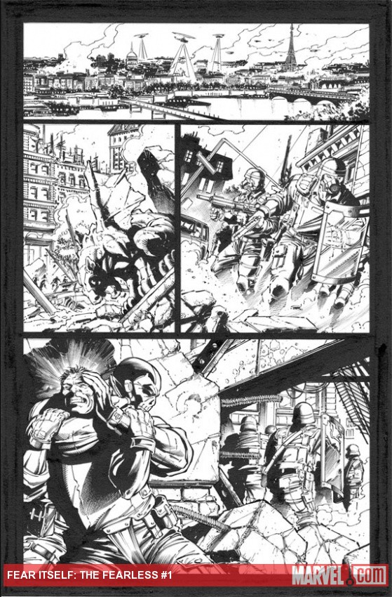 Fear Itself: The Fearless #1 black and white preview art by Paul Pelletier