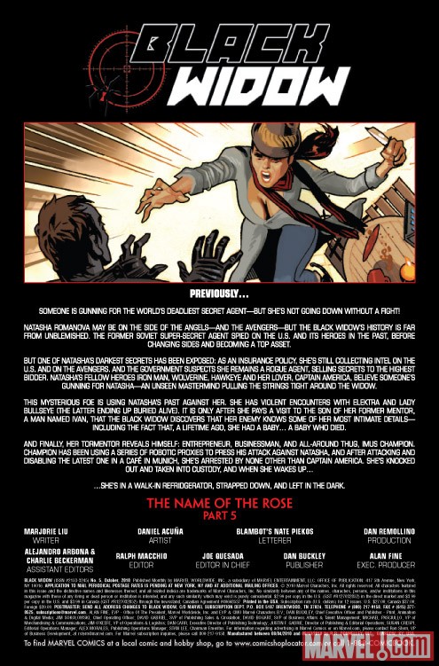 Black Widow #5 recap page