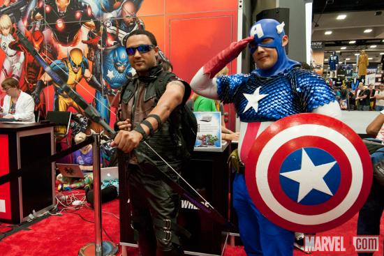SDCC 2012: Hawkeye and Captain America Costumers at the Marvel Booth