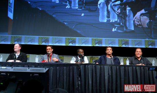 The cast of Iron Man 3 during Marvel Studios' Hall H presentation at SDCC 2012