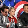Robert Downey, Jr., Scarlett Johnansson and Jeremy Renner at the London premiere press conference of "Marvel's The Avengers"