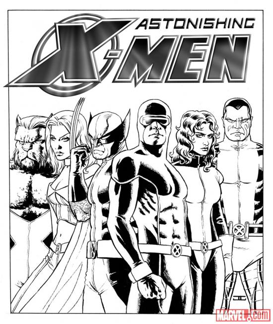Lithograph pen and ink sketch of the Astonishing X-Men cover by John Cassaday