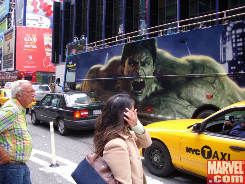 The Hulk Bus cruises down Broadway