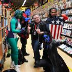 Marvel's Todd Wahnish and Cosplayers at Avengers Vs X-Men Release Party at Midtown Comics