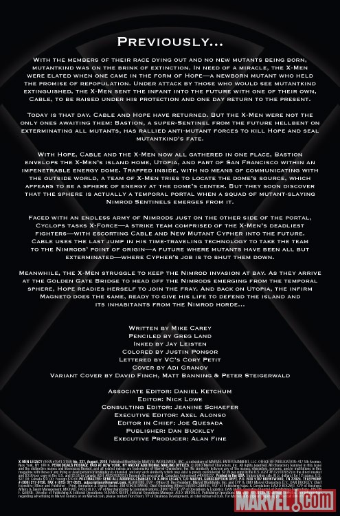 X-MEN LEGACY #237 recap page