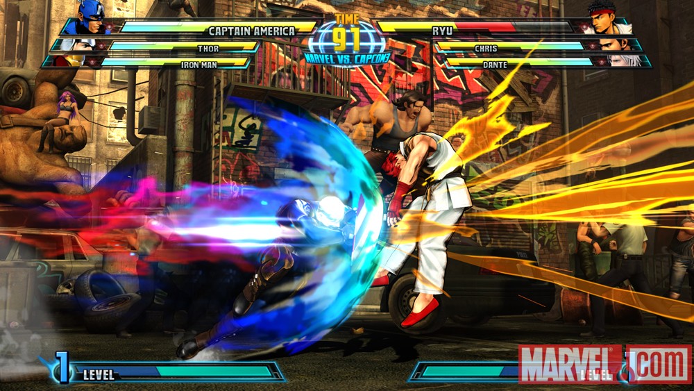 Screenshot of Captain America vs. Ryu from Marvel vs. Capcom 3