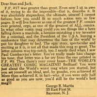 George R. R. Martin's letter printed in Fantastic Four (1961) #20