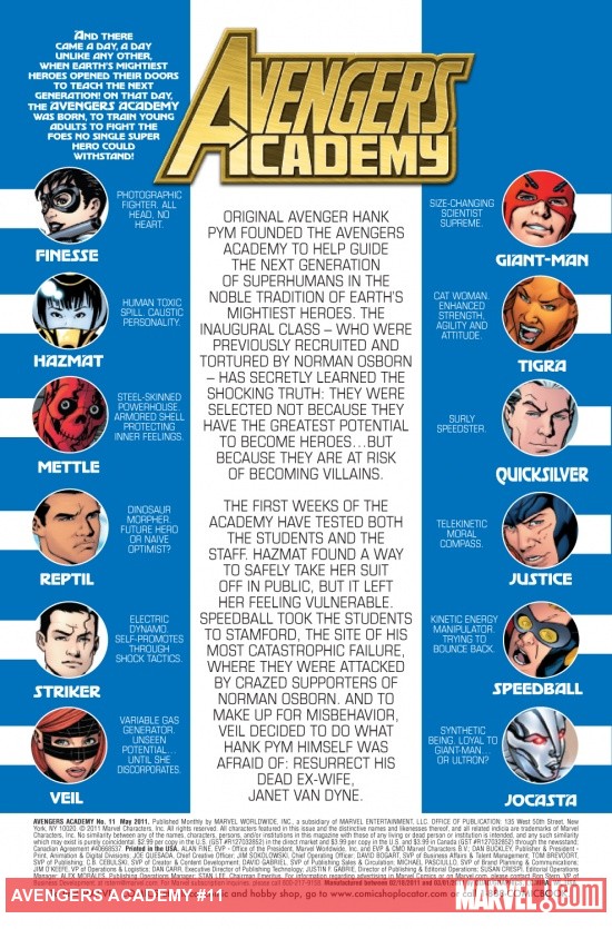 AVENGERS ACADEMY #11 recap page