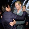 Robert Downey Jr. and Chris Hemsworth on the Avengers red carpet