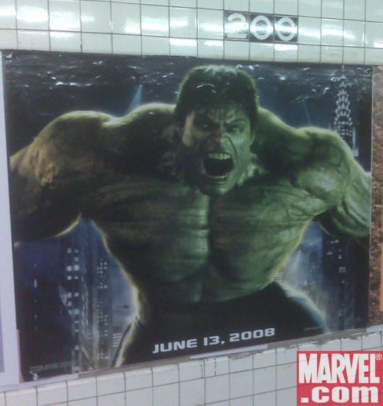 Incredible Hulk poster at the 200th Street/Dyckman subway station in NYC