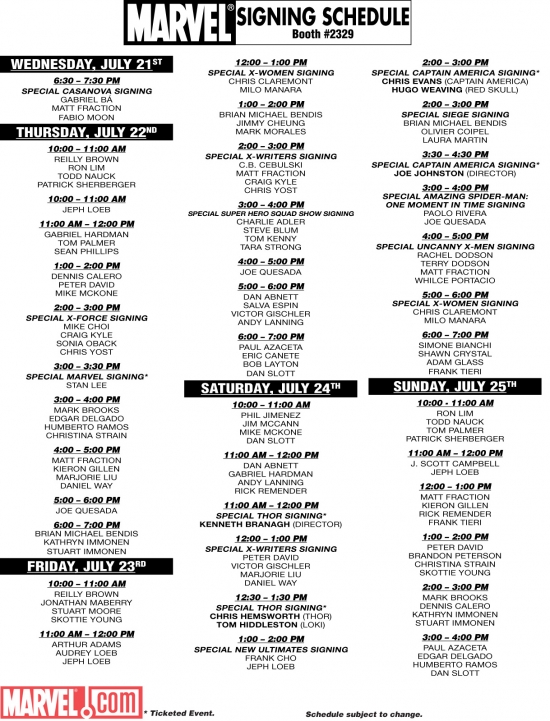 San Diego Comic-Con 2010 Signing Schedule