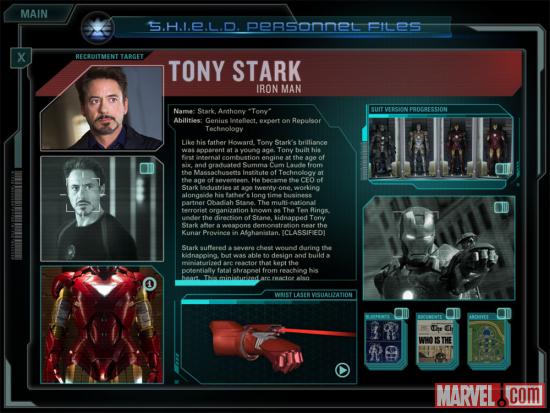 Screenshot of Tony Stark Personnel File from the Second Screen Experience app