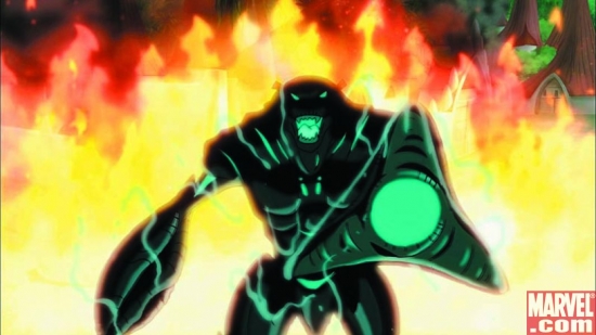 Alien in front of fire