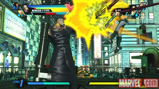 X-23 and Nemesis in Ultimate Marvel vs. Capcom 3 for the PlayStation Vita