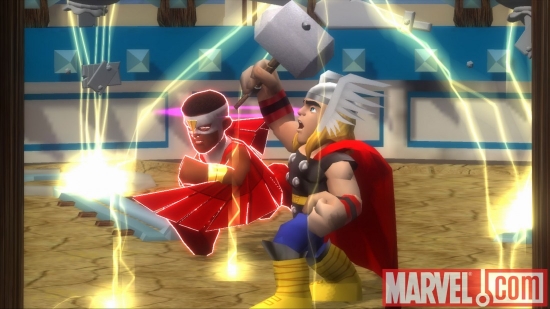 Screenshot of Thor and the Falcon from "Super Hero Squad: The Infinity Gauntlet"