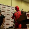 Arune Singh and a Deadpool cosplayer at the Marvel NOW! panel at Fan Expo 2012