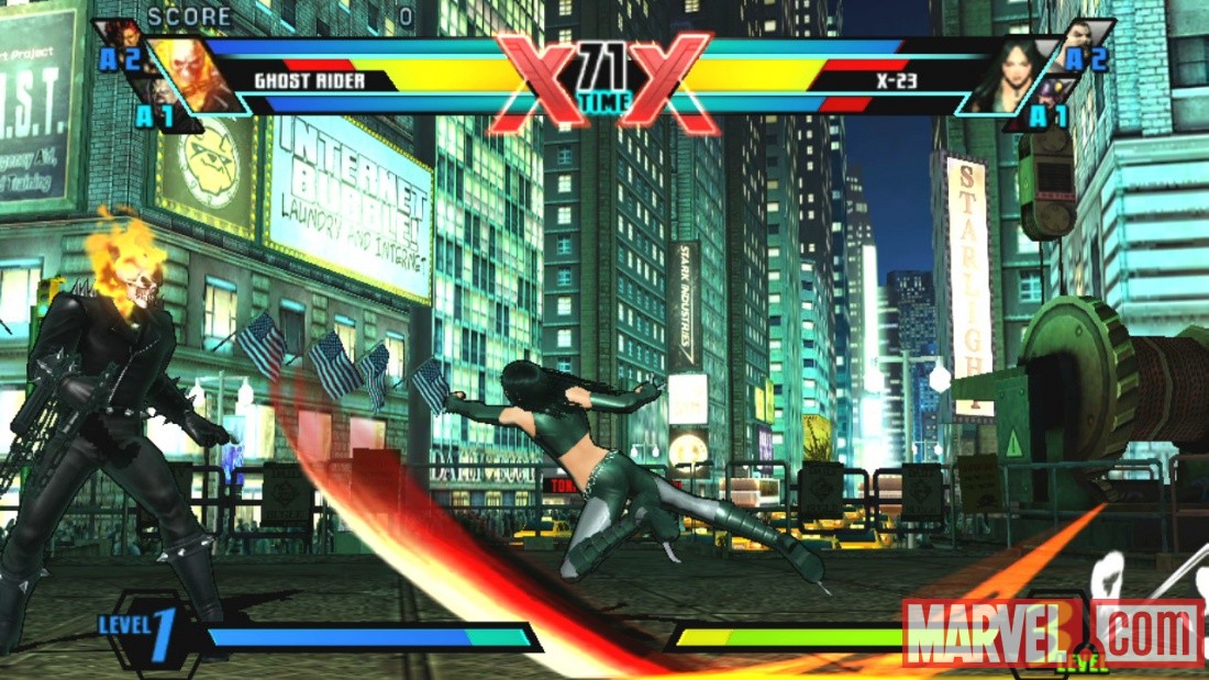 Ghost Rider and X-23 in Ultimate Marvel vs. Capcom 3 for the PlayStation Vita