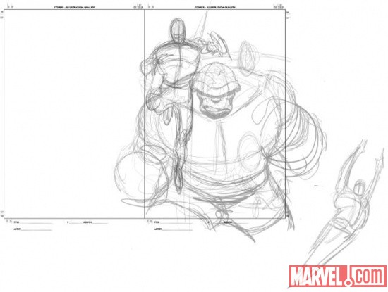 Fantastic Four 50th anniversary piece rough sketch by Joe Quesada