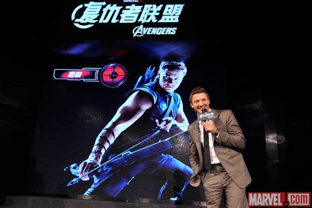 Jeremy Renner at the Beijing premiere of Marvel's The Avengers