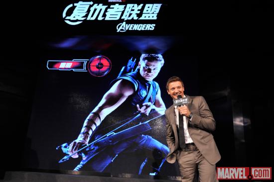 Jeremy Renner at the Beijing premiere of Marvel's The Avengers