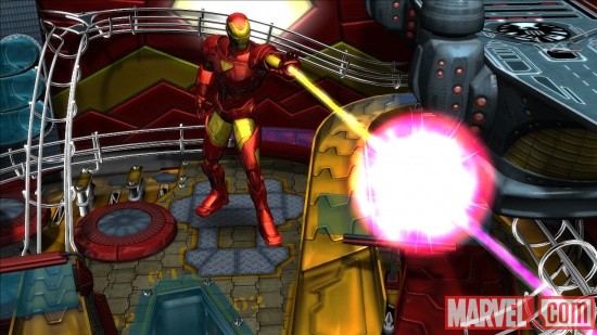 Iron Man firing his repulsors in Marvel Pinball