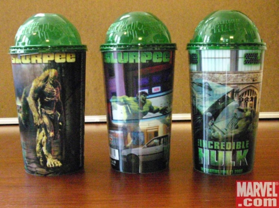 Three different Incredible Hulk novelty cups