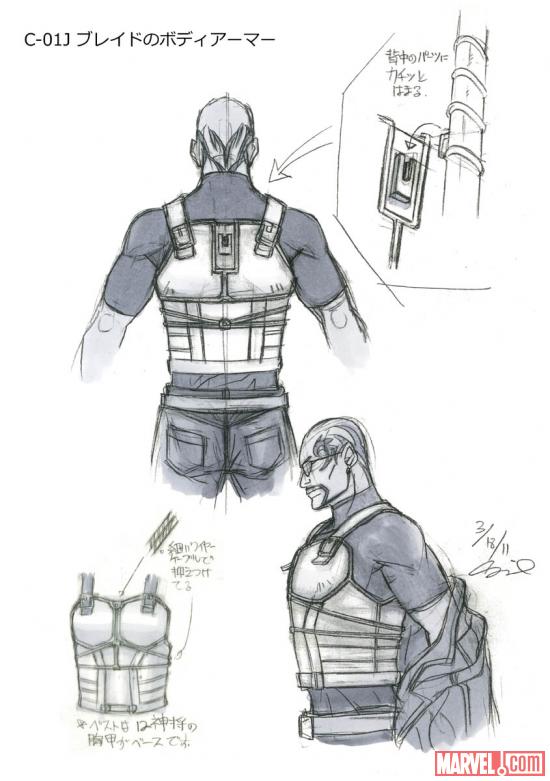 Pencil art of Blade's body armor from the Blade anime