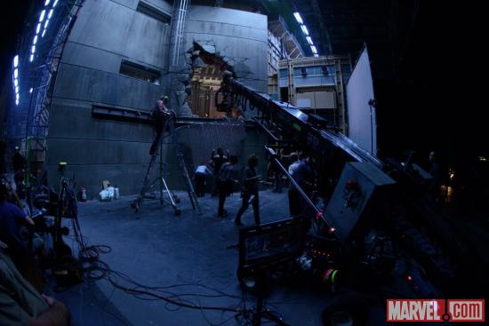 A hole is broken into a wall on the set of The Wolverine, taken from director James Mangold's Twitter