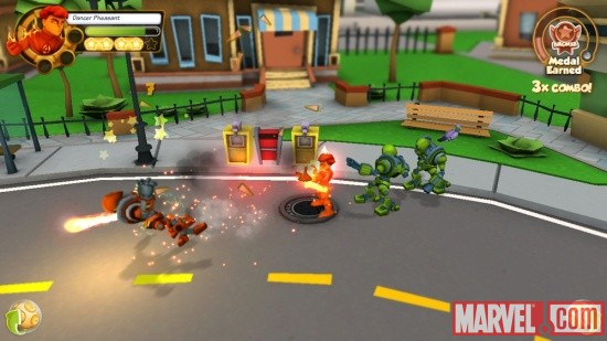 Screenshot of the Human Torch from Super Hero Squad Online
