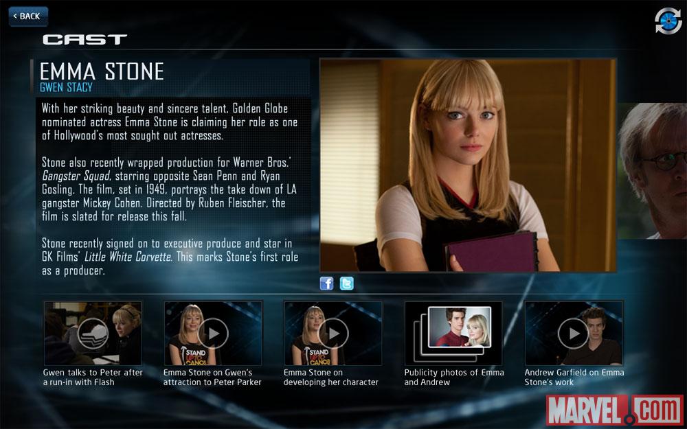 Emma Stone as Gwen Stacy in The Amazing Spider-Man Second Screen App