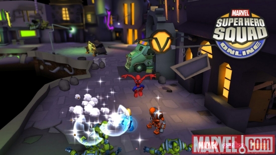 Screenshot of Invisible Woman and Spider-Man from Super Hero Squad Online