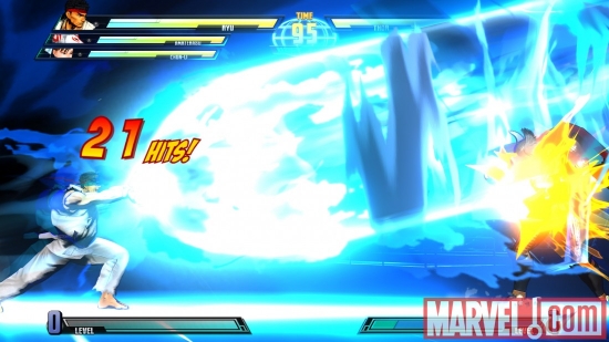 Screenshot of Thor and Ryu from ''Marvel vs. Capcom 3''