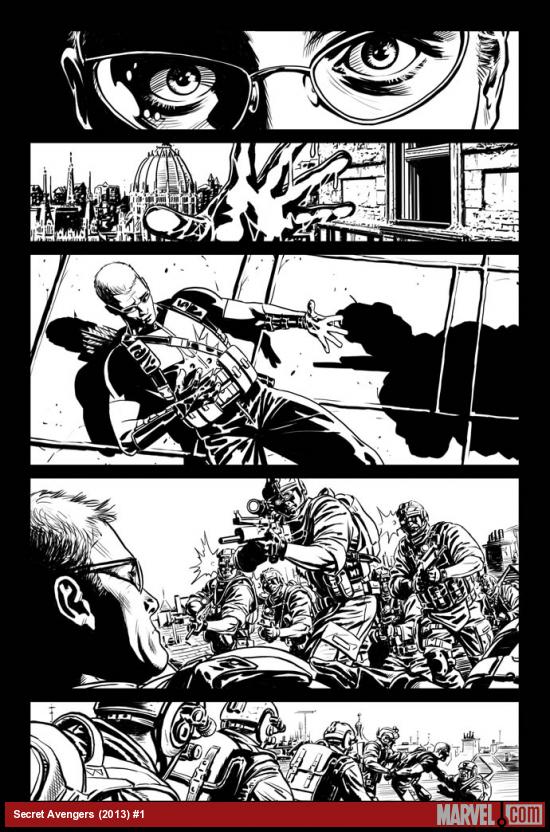 Secret Avengers (2013) #1 black and white preview art by Luke Ross
