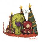 2012 Happy Holidays card from Mike del Mundo, featuring Hulk
