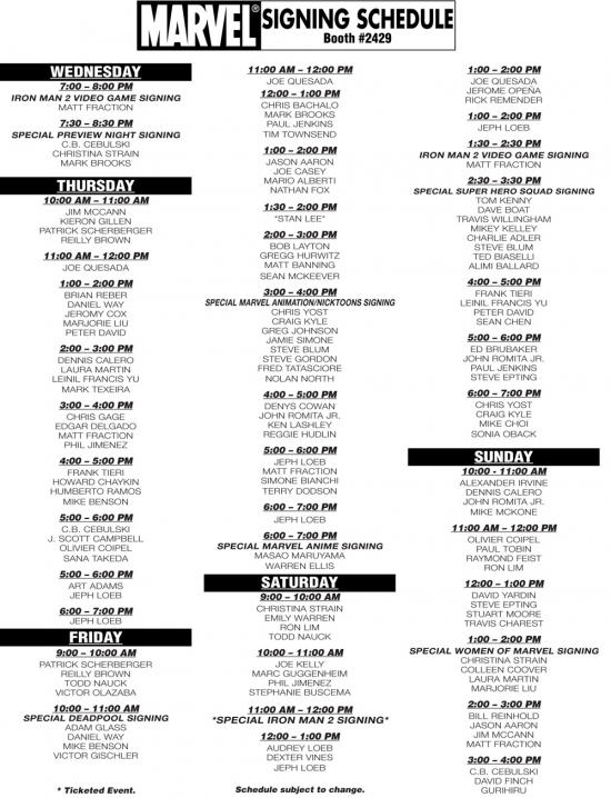 Marvel s San Diego Comic-Con 2009 Signing Schedule