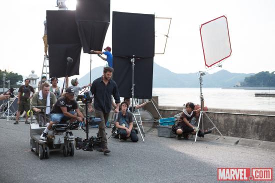 Hugh Jackman on the set of The Wolverine