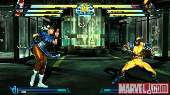Screenshot of Wolverine and Chun-Li from ''Marvel vs. Capcom 3''