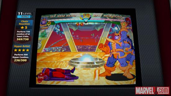 Screenshot of Thanos vs. Magneto in Marvel vs. Capcom Origins